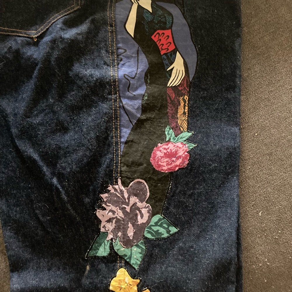 Embroidered Straight Leg Jeans - Blue